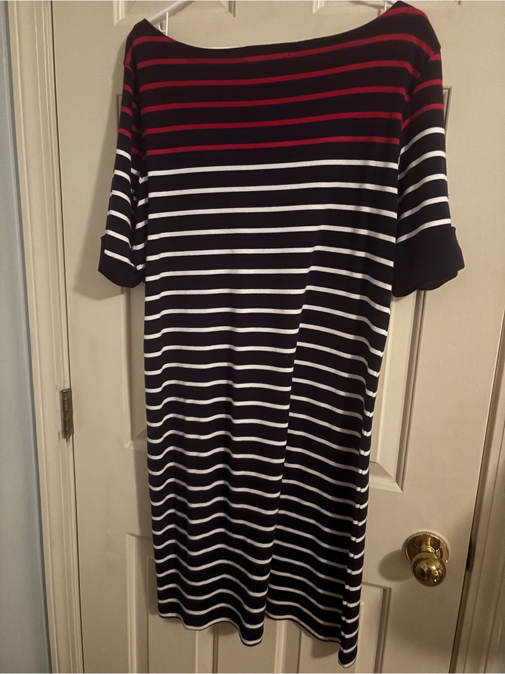 Striped Navy, White & Red Boatneck Women’s Dress
